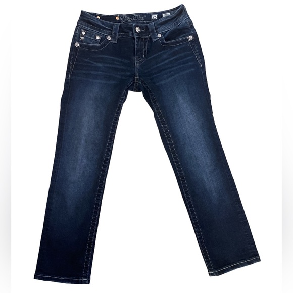 Miss Me Sz:25 Rhinestones, Crystal Signature Crop Blue Jeans - Picture 1 of 8